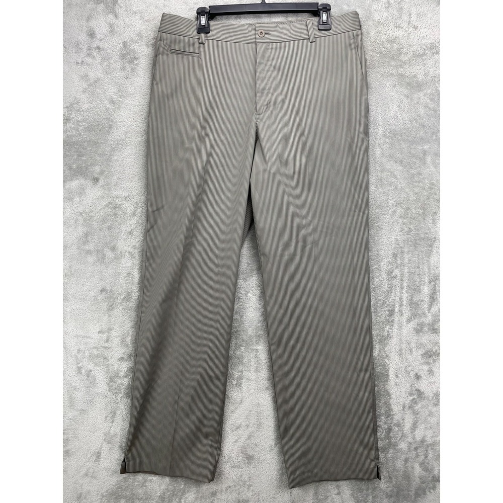 Nike Golf Men's Pants 35x32 Brown Gray Pin Striped Dri Fit Chino‎ Stretch